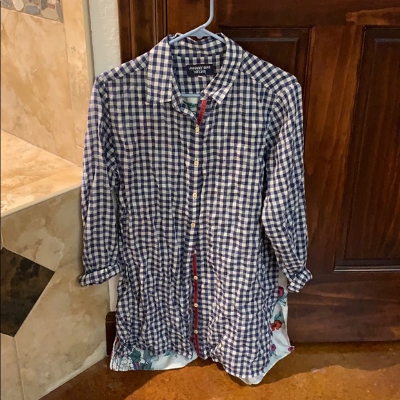 Johnny Was Blue checkered top - Picture 1 of 3
